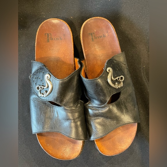 THINK! Black leather cork Mizzi slide sandals - Picture 2 of 6